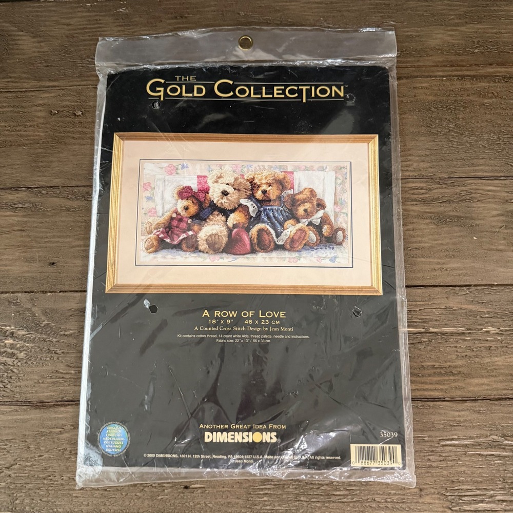 New Dimensions Gold Collection A Row of Love Teddy Bear Cross Stitch Kit 35039
